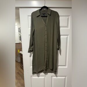 INC International Concepts Khaki Long Sleeve Shirt Waist Dress